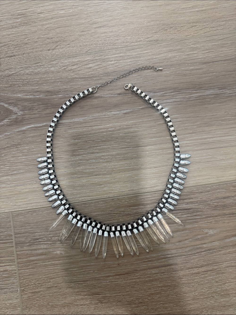 Crystal Spike Statement Necklace - Silver and Clear adjustable length